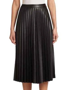 NEU Banana Republic BR Damen Kunstleder Vegan Plissee Midirock Schwarz 0 Neu mit Etikett - Bild 1 von 6