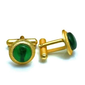 Green Onyx Gemstone Handmade Man"s Copper Plated Cufflinks Jewelry CF 1030 - Picture 1 of 1