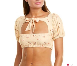We Wore What Bikini Oberteil Lily Buttergelb Blumen Schwimmen Puffärmel Large Neu mit Etikett - Bild 1 von 8