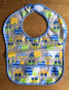 Koala Baby Brand Easy Clean Plastic Waterproof Feeding Baby Bib Boy Blue Trucks - Picture 1 of 6