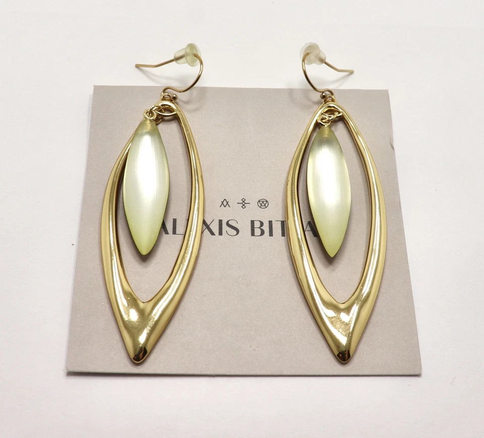 ALEXIS BITTAR GOLD FRAMED YELLOW LUCITE DROP EARRINGS - Image 1 of 4