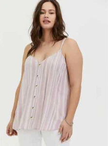 NWT TORRID MAUVE PINK STRIPE BUTTON FRONT CAMI SIZE 1... WOW! - Picture 1 of 5