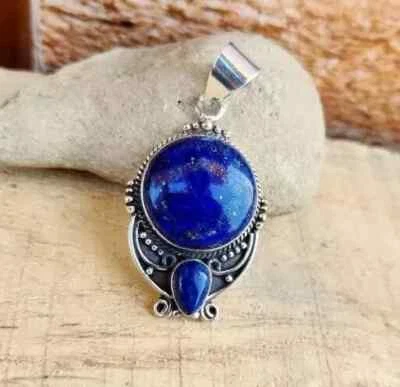 Lapis Lazuli 宝石戒指 手工制作 925 纯银周年纪念吊坠 SD62 — 第 1/3 张图片