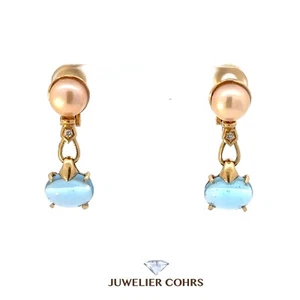 Pendientes criollos Bulgari / BVLGARI Allegra oro amarillo 750 topas azules y perlas - Imagen 1 de 6