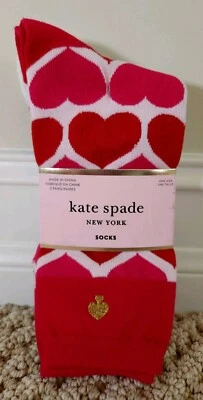 Kate Spade New York | Red Posy Hearts Red Pink White Black Crew Socks 3 Pack NEW - Image 1 of 4