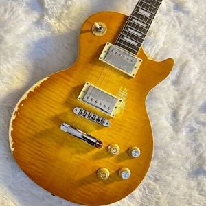 Guitarra Eléctrica LP Amarilla De Colección Tapa de Arce Llama Puente Fijo Incrustado Diapasón - Imagen 1 de 10