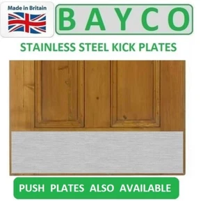 KICKPLATE SATIN STAINLESS STEEL KICK PLATE WITH SCREWS TIMBER DOOR DRILLED & CSK - Picture 1 of 7