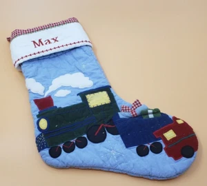 Pottery Barn Quilted Train Stocking Monogramed "Max" Christmas Holiday - Picture 1 of 3