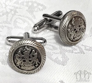 Steampunk Antique Silver MILITARY CREST CUFFLINKS Victorian Emblem Cuff Links - Bild 1 von 4