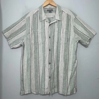 Eddie Bauer Men Size Large Hemp Cotton Green Striped Button Up Minimalist Resort - Image 1 of 4