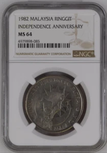 Malaysia 1982 Independence Anniversary Commemorative Ringgit $1 Coin (NGC-MS64) - Picture 1 of 2
