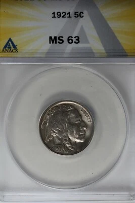 1921  .05   ANACS   MS 63   Buffalo Nickel, Indian Nickel, 5 Cent Piece - Image 1 of 2