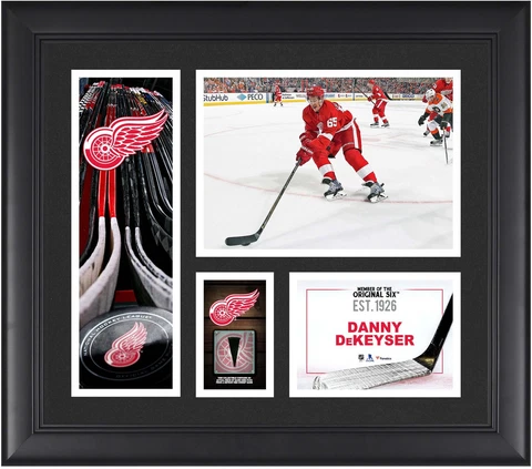 D.DeKeyser Red Wings Framed 15x17 Collage w/Piece of GU Puck Cover