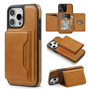 For iPhone 16 Pro Max 15 14 13 12 11 Magnetic Card Wallet Stand Leather Case - Picture 1 of 20