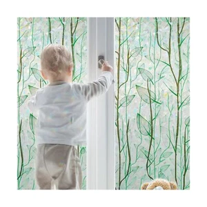 Decorative Privacy Window Film Green Rainbow Leaf Stained Glass Door Clings S... - Picture 1 of 8