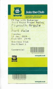 Ticket 2013/14 FA Cup 3rd Round Replay - PLYMOUTH ARGYLE v. PORT VALE - Picture 1 of 1