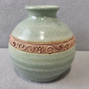 Daniel Willets Zion Art Pottery Signed Bud Vase Round Small Sea Foam Green EUC - Picture 1 of 6