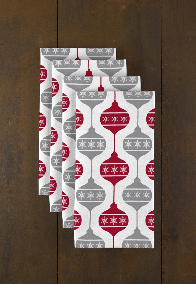 Gray & Red Christmas Balls 18" x 18" Napkins 1 Dozen - Image 1 of 1