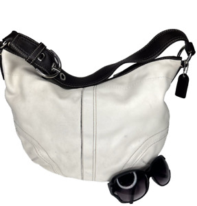 #COACH Handbag F10907 Soho Hobo White/Brown Leather Shoulder Bag Purse