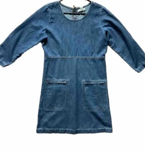 Forever21 Denim Dress Blue Long Or Roll Up Sleeve Front Pockets S Ex/Cond - Picture 1 of 6