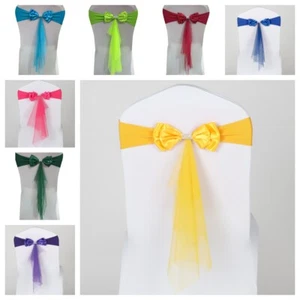 10 PEZZI Spandex Doppio Strato Raso Fiocco Tulle Fasce Coprisedia Decorazione Festa - Foto 1 di 18