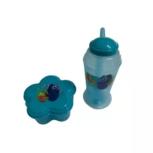 Neu 2-teiliges Set Findet Nemo Trinkflasche mit Strohhalm Snackbehälter mit Deckel blau - Bild 1 von 4