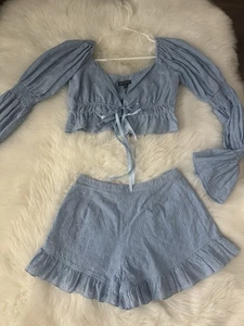 dolls kill zweiteiliges Set Current Mood Größe Small Shorts babyblau gesmokte Baumwolle - Bild 1 von 8