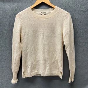 J Crew Sweater Womens Small Cashmere Cream Pointelle Knit Preppy Coastal Classic - Picture 1 of 9
