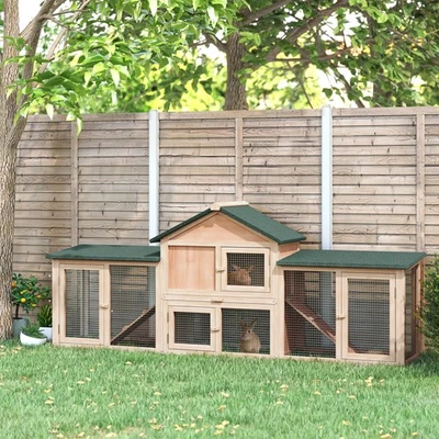PawHut Rabbit Hutch, Guinea Pig Hutch Outdoor Wooden 2 Storey Bunny House - Image 1 of 4