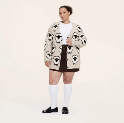 Cárdigan relajado con estampado de ovejas para mujer - Woolrich Taupe 2X Foto 1 de 3