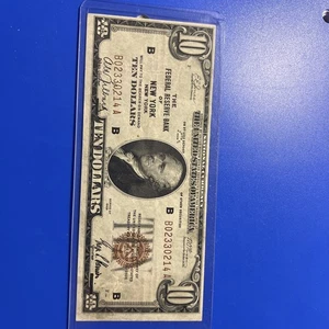 1929 $10 NEW YORK FEDERAL RESERVE BANK NOTE FRBN - TEN DOLLAR Ungraded - Picture 1 of 11
