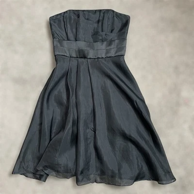 WHBM 100% 真丝连衣裙 2 黑色迷你无肩带活动特殊场合打褶派对 — 第 1/4 张图片