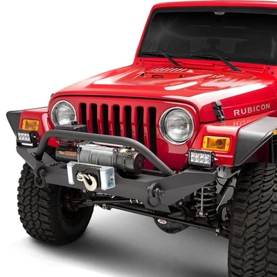 For Jeep Wrangler 87-06 Formed Full Width Black Front Winch HD Bumper w Hoop Foto 1 de 4