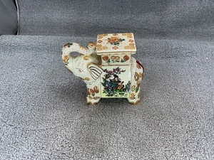Vintage Marked Satsuma Porcelain Elephant Asian Plant Stand 7" H x 8" L x 3.5" W - Picture 1 of 5