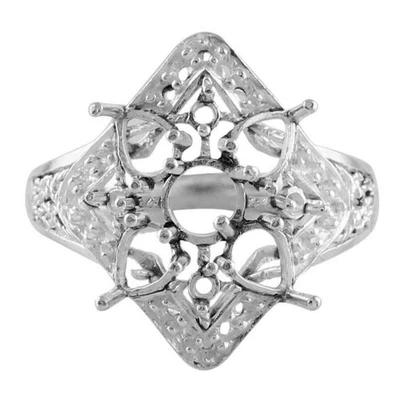 Semi Mount 5MM Round Shape Cluster Cocktail Ring 925 Sterling Silver Jewelry - Image 1 of 4