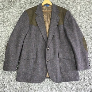Vintage Pendleton Blazer Mens 44 Long Brown Tweed Wool Suede Elbow Patch USA 90s - Picture 1 of 8