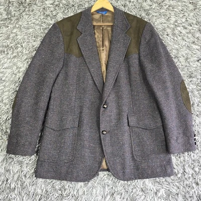 Vintage Pendleton Blazer Mens 44 Long Brown Tweed Wool Suede Elbow Patch USA 90s - Image 1 of 4