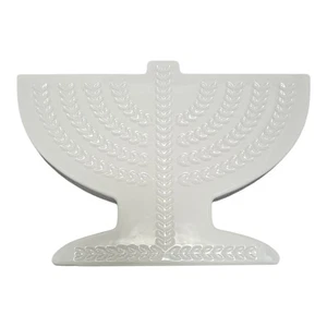 Weiße Keramik Chanukka Menora Chanukka 9 Kerzenhalter 10"x7" - Bild 1 von 4