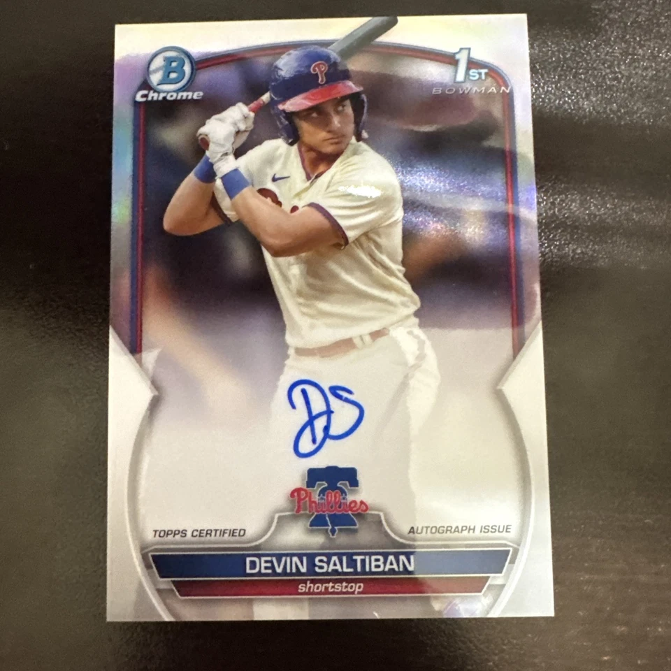 2023 Devin Saltiban 1st Bowman Chrome Auto Refractor /499 Phillies - Image 1 of 2