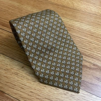 Corbata de seda para hombre Brooks Brothers beige/gris patrón de pingüinos Foto 1 de 4