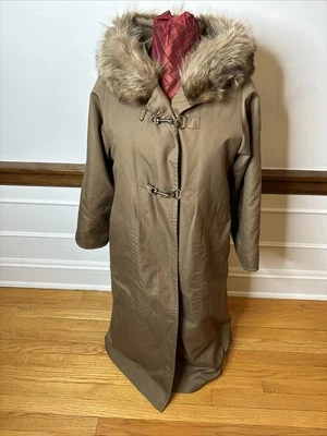 Vtg BONNIE CASHIN Russel Taylor Brown Fur Trim Rain Weatherwear Coat 8 M - Image 1 of 4