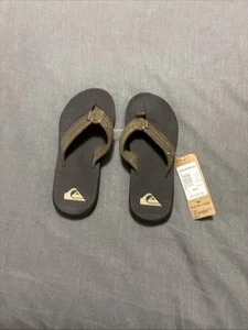 NEW Quicksilver Kids/Youth Carver Suede Leather Flip Flops Brown Size 4 - Picture 1 of 3