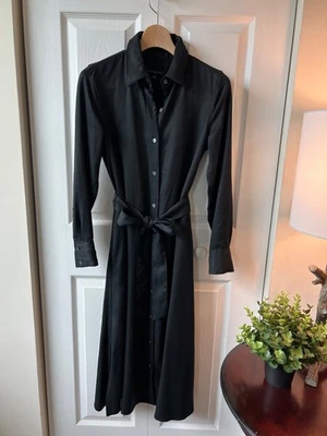 Vintage Banana Republic Black Midi Shirt Dress XS  Tie Waist Long Sleeve RARE - Image 1 of 4