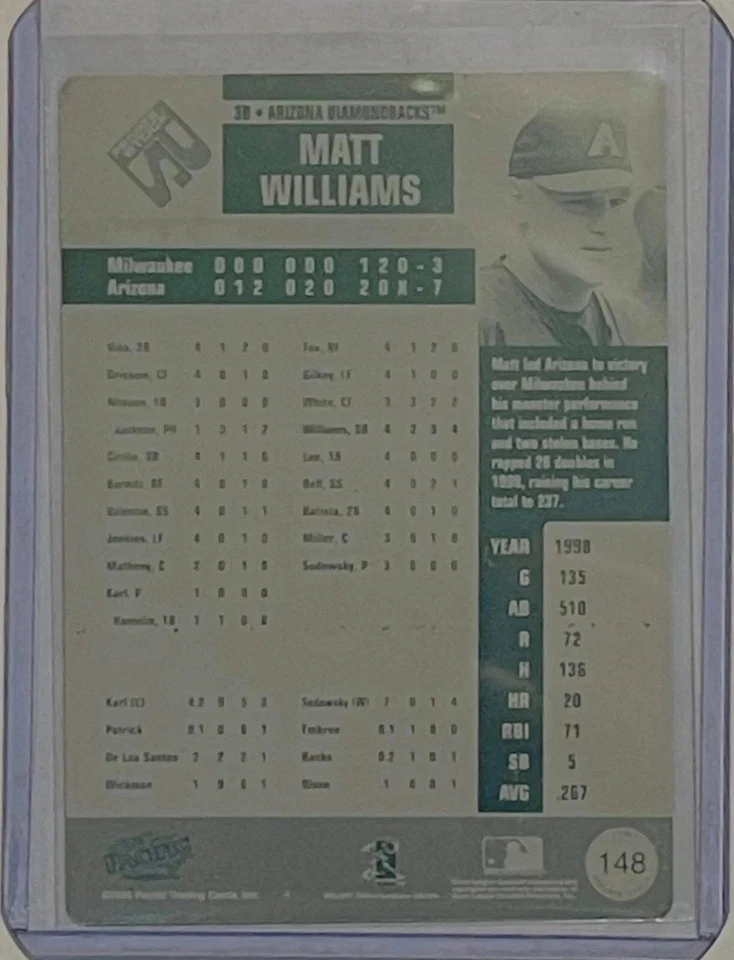 1/1 MATT WILLIAMS 1999 PACIFIC STOCK PRIVADO PLACA DE IMPRESIÓN ARIZONA DIAMONDBACKS Foto 1 de 2