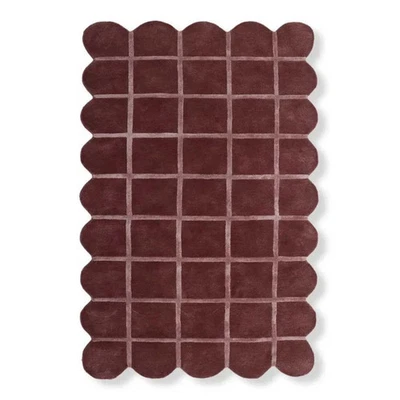 Luxury Hand Tufted Silk and wool Rug Scalloped Edge Grid Design Modern Rug - Image 1 of 4
