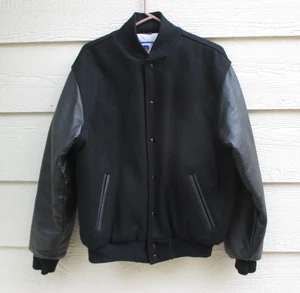 Vintage Rennoc Herren Schwarz Wolle & Leder Varsity Bomber Jacke Gr. M 40-42 - Bild 1 von 7