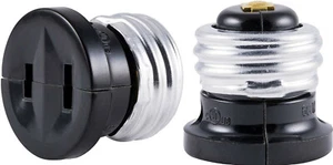 2 Pack Adaptor Converter Standard Screw Base Light Bulb Socket To 110V AC Plug - Picture 1 of 5