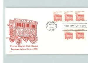 CIRCUS WAGON Coil stamps on First Day of Issue, Transportation coil 1990 - Picture 1 of 1