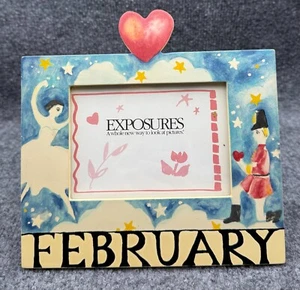 Exposures Month Picture Frame FEBRUARY 5 X 3.5 Ballerina Heart Clouds Stars 98 - Picture 1 of 8