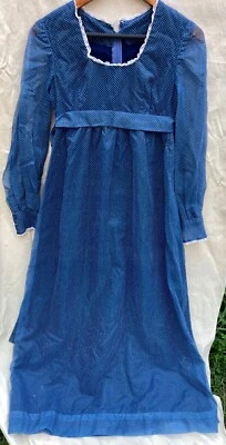 VESTIDO SUÍÇO PONTILHADO AZUL MARINHO VINTAGE FEMININO FEITO À MÃO COMPRIMENTO TOTAL--PEQUENO - Imagem 1 de 2